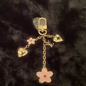 Gold and Pink Flower Keychain/ Bag Charm KCM274